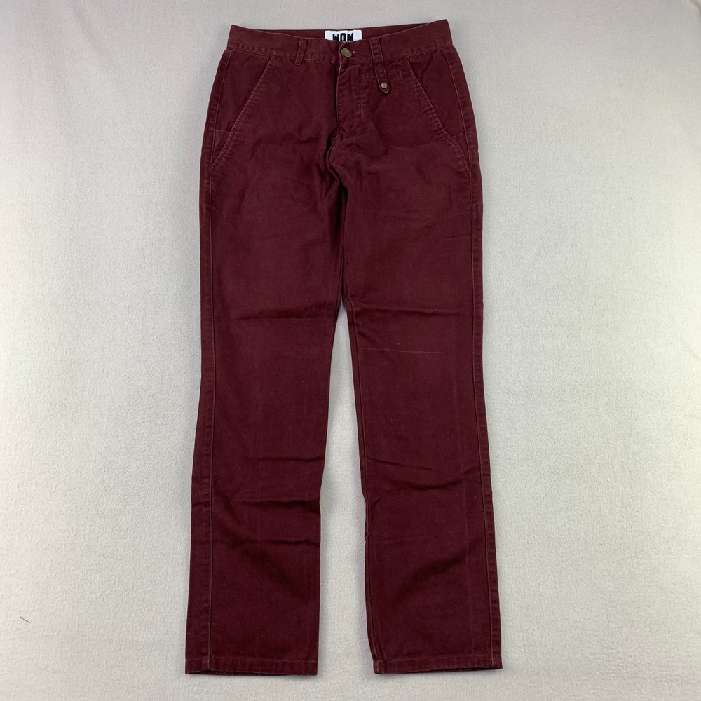Woolf Originals NY Chinos Mens 28 Burgundy Slim Fit Cotton Twill Trousers WON
